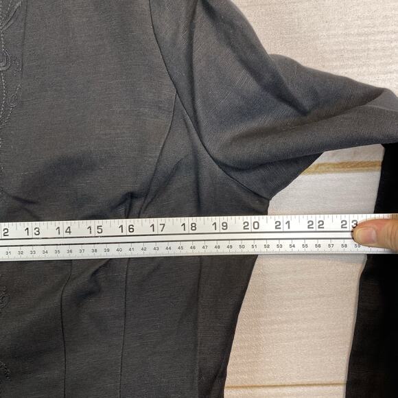 Emma James Blazer Womens 14 Black Embroidered Linen Button Up Lined V Neck NWT - Picture 10 of 13